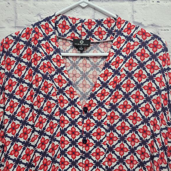 Curations Button Front Popover Dress Sz M Belted Retro Housewife Geometric Boho - Picture 2 of 9